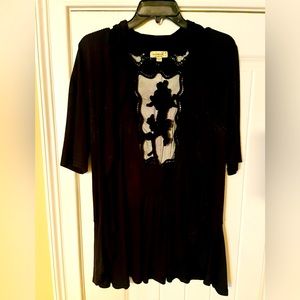 One World black cardigan, 3/4 sleeves, size small, black, cotton